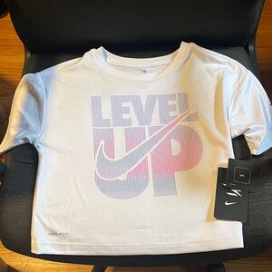 Nike Kids White and Pink Graphic Crop Top Tee